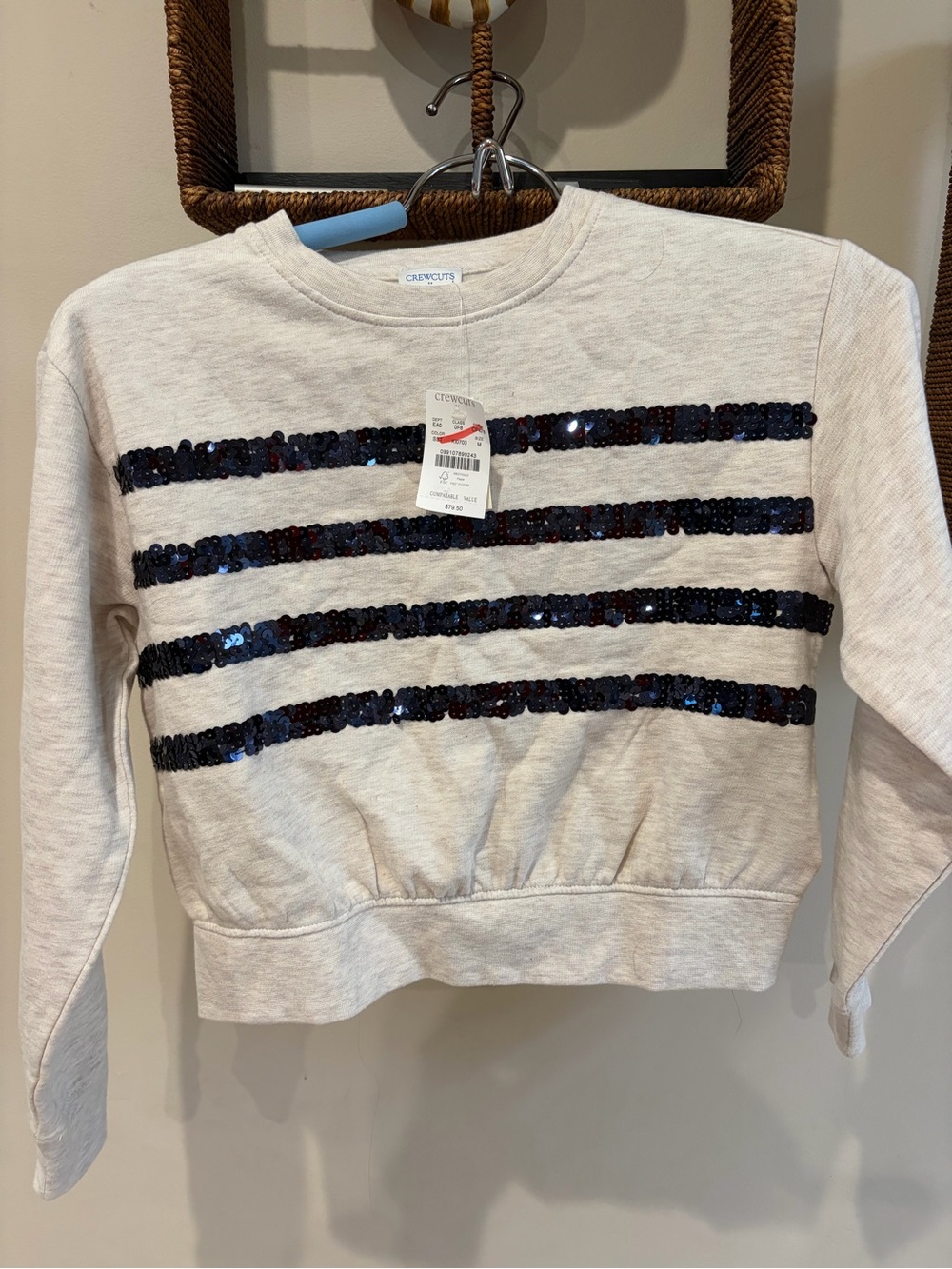 Crewcuts Cream Sweatshirt with Navy Sequin Stripes